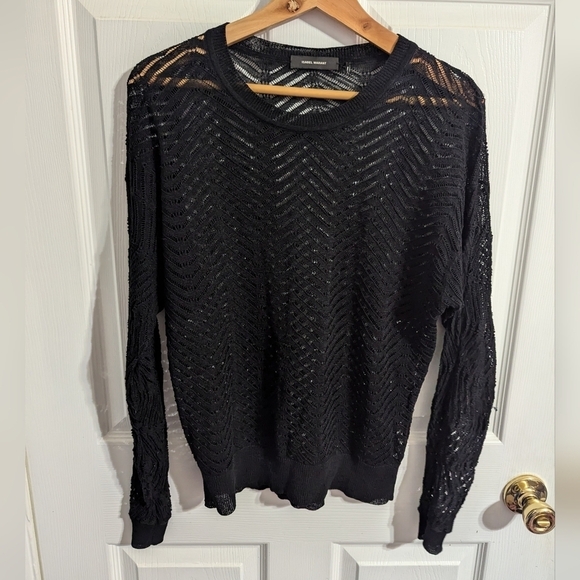 Isabel Marant Womens Sweater Size 38 Black Long Sleeve Pullover Linen Linen Flaw - Picture 1 of 5